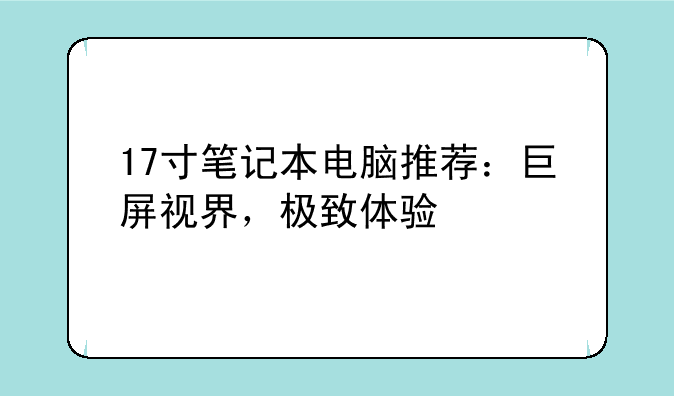 17寸笔记本电脑推荐：巨屏视界，极致体验